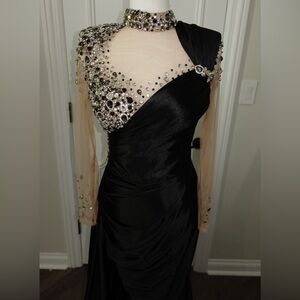 Vlora & Kaltrina Black Embellished Evening Gown